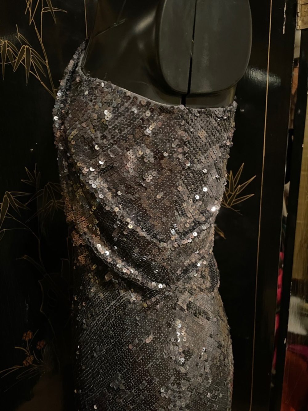 NWT ABS One-Shoulder Sequin Dress in Charcoal - Picture 5 of 6